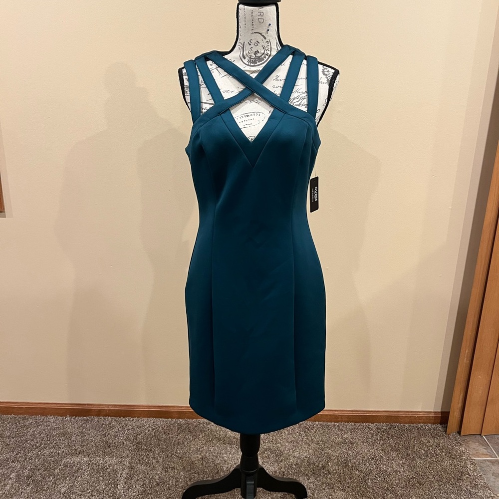 Guess Strapless Dress in Deep Teal